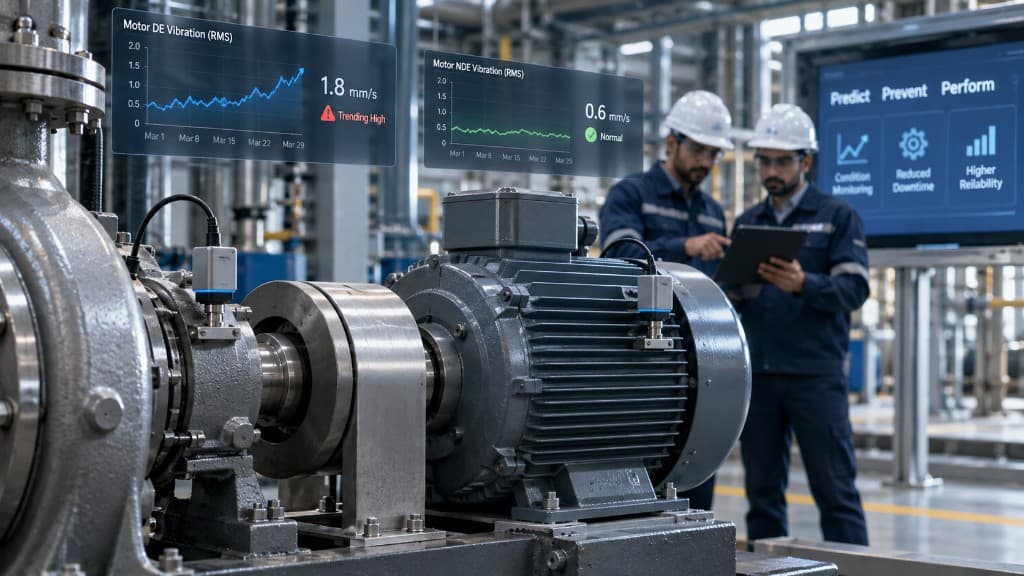 Vibration monitoring on a motor and pump installation